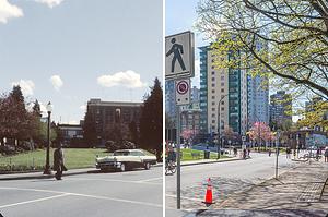 Man crossing Beach Avenue at Davie Street